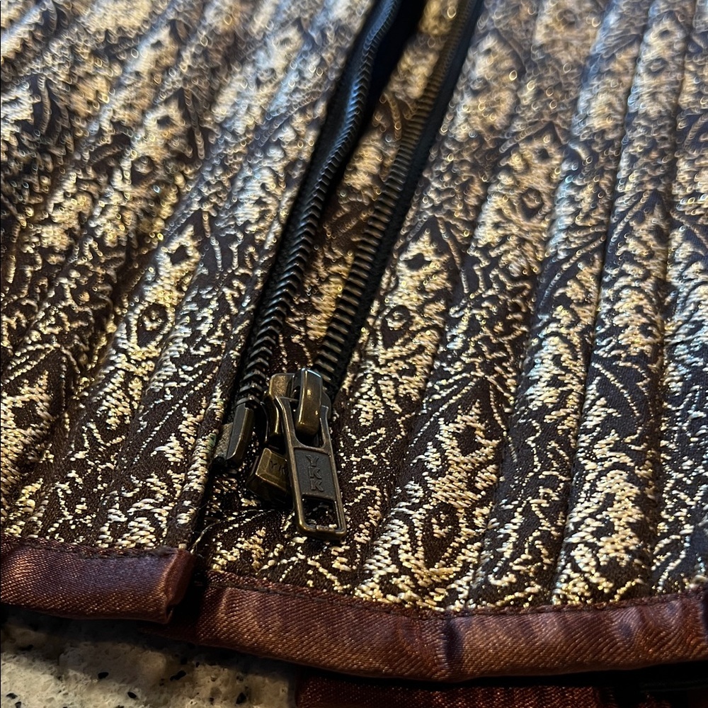 Vintage Victorian Brocade Corset - Gold & Brown Damask - Steel Boned - Size 20 - Picture 7 of 8